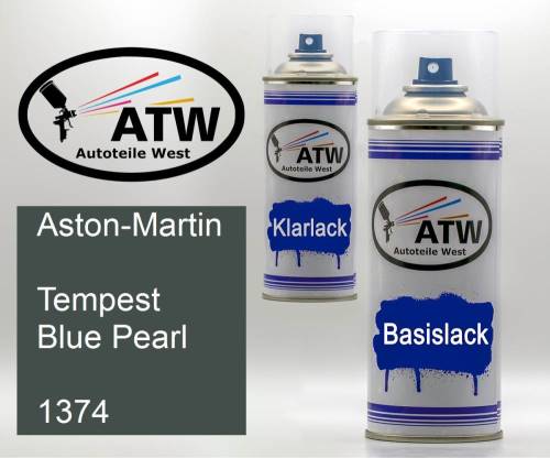 Aston-Martin, Tempest Blue Pearl, 1374: 400ml Sprühdose + 400ml Klarlack - Set, von ATW Autoteile West.